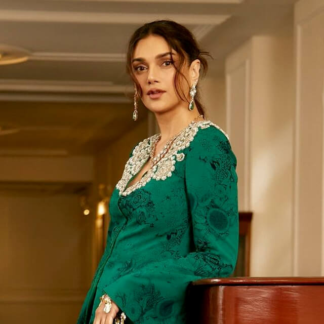 Aditi Rao's flaunts in a breathtaking Green Jacket & Sharara worth 55k