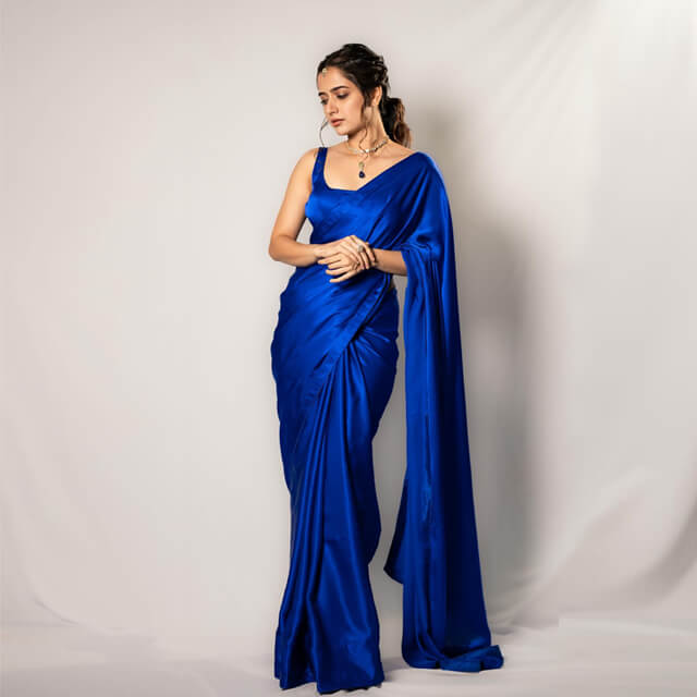 Ashika Ranganath elevating fashion in Royal Azure Blue Saree