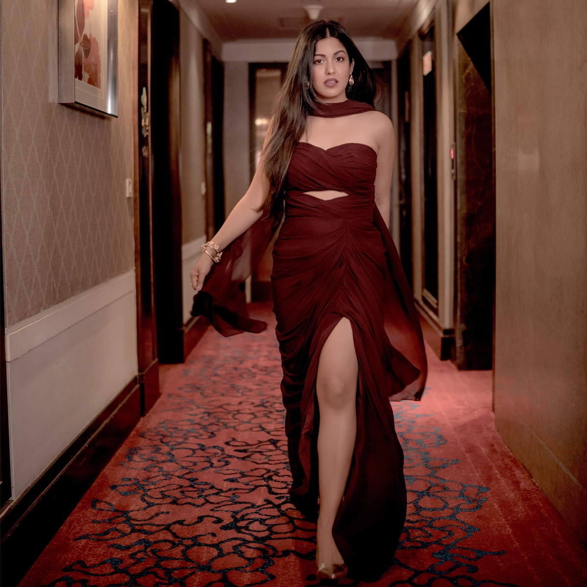 Ishita Dutta's Burgundy Gown is all about the Draping
