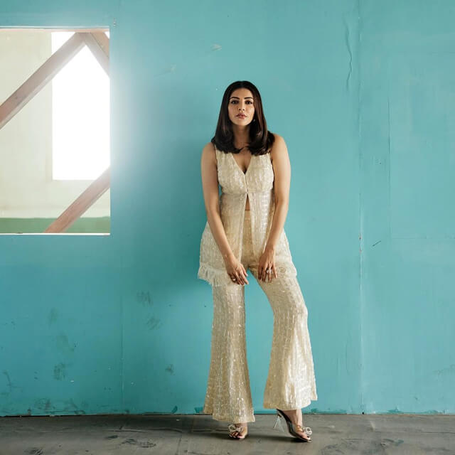 Kajal Aggarwal Rocks Sequin Top & Flared Trousers for a Bold Look