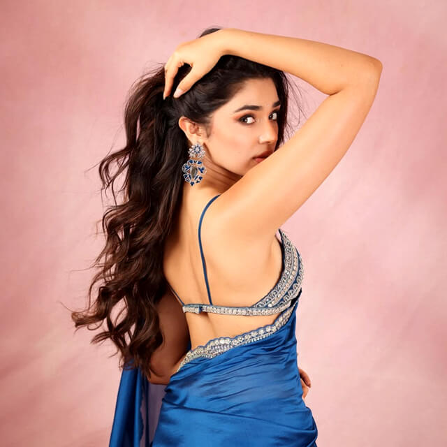 Jade Blue Embroidered Saree looks so beautiful on Krithi Shetty