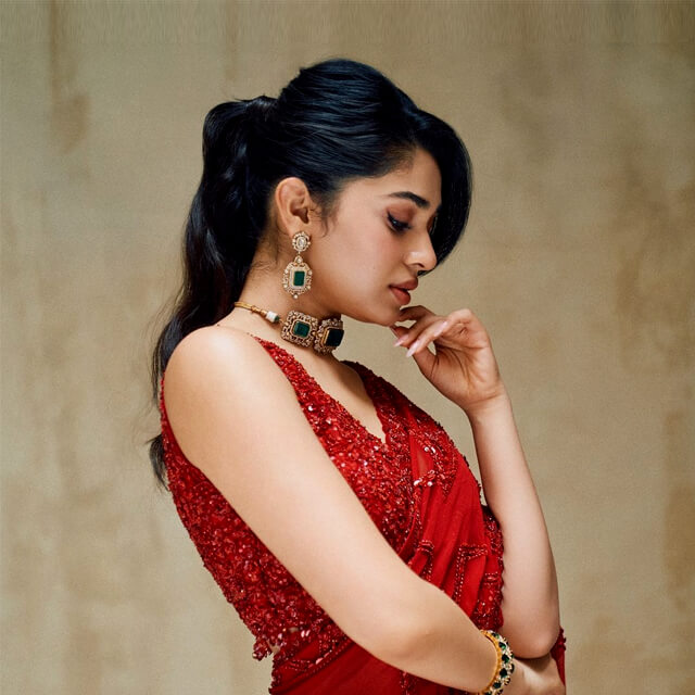 Krithi Shetty sets internet on fire with her Crimson Red Saree