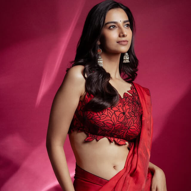 Photographic Journey of Meenakshi Chaudhary's Crimson Red Saree