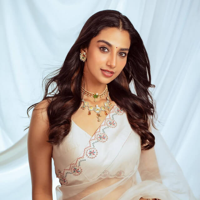 Meenakshi Chaudhary's Ethereal Elegance in Sheer Ivory Saree