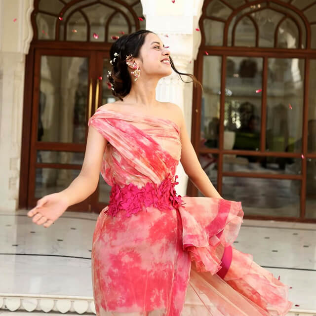 Nitanshi Goel stuns in Pink & Cream Asymmetrical Dress