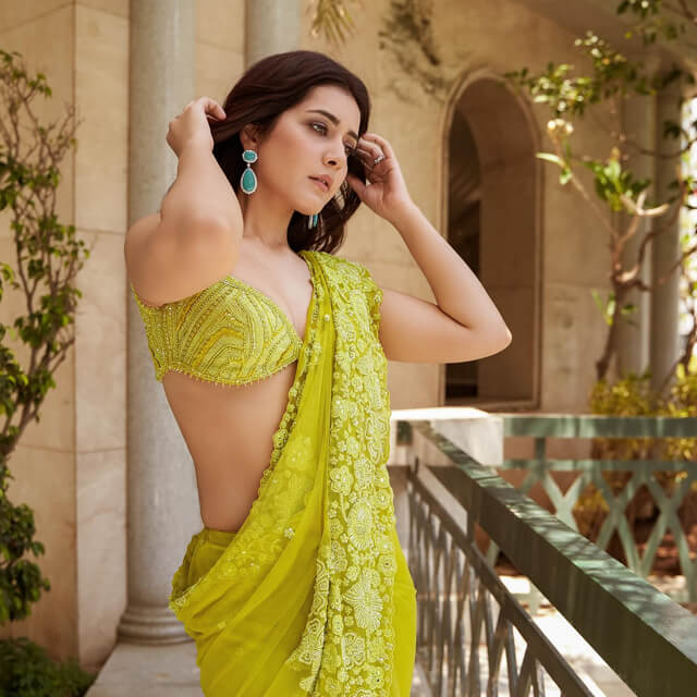 Raashi Khanna stuns in Lime Green Saree