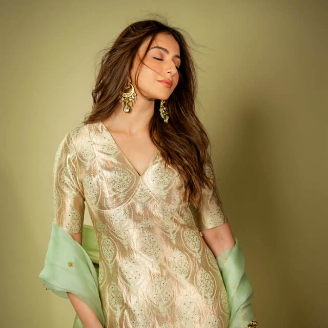 Rakul Preet Singh's Desi Avatar wearing a Beige Kurta Set