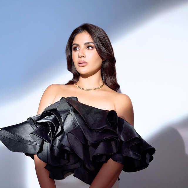 Samyuktha stuns in a Black & White Off-Shoulder Gown