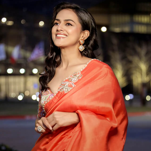 Shraddha Srinath radiates grace in an Orange Saree & Designer Blouse