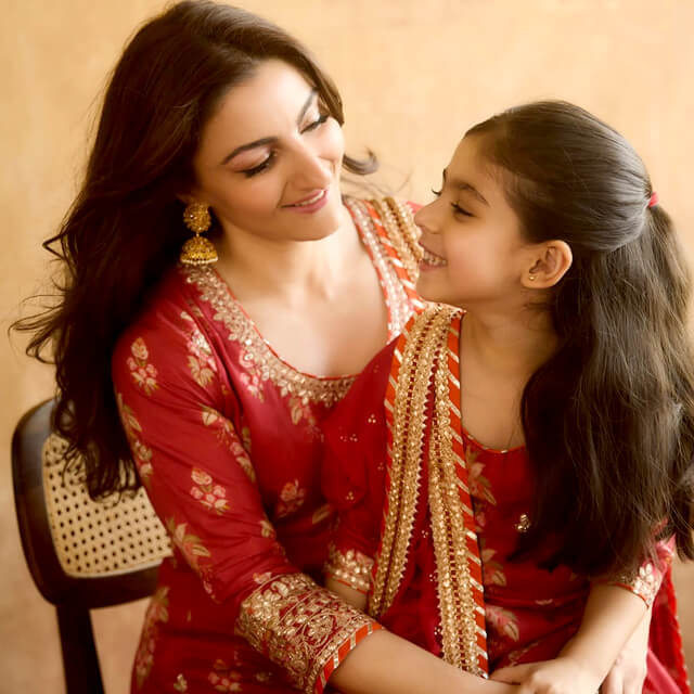 Soha Ali Khan dazzles in a Red Outfit with Daughter Inaaya on Eid