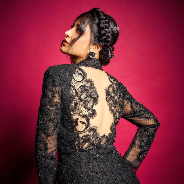 Shruti Haasan embodies Victorian Gothic dress by Roseroom