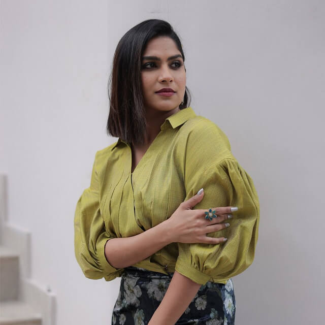 Swaswika transforms a Green Top & Blue Skirt into a Style Statement