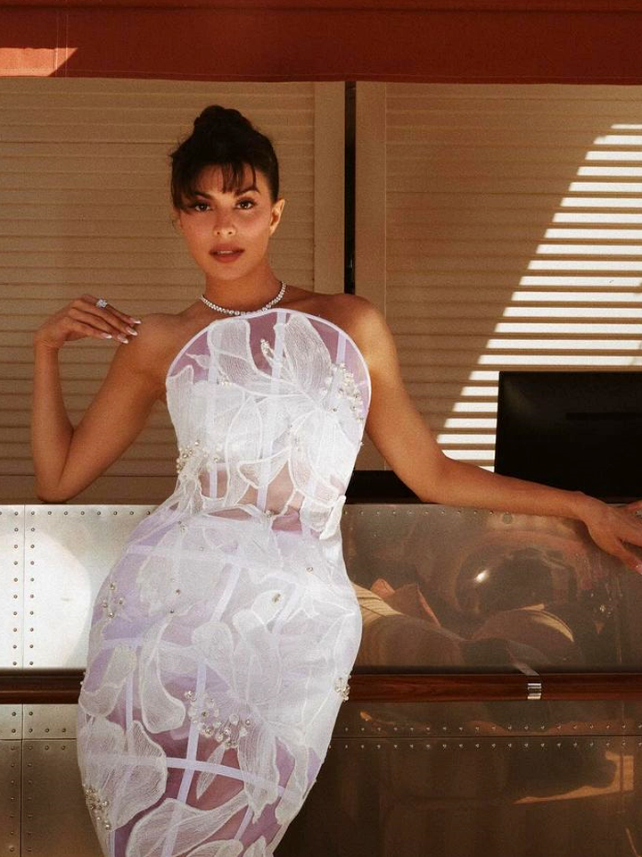 Jacqueline Fernandez's Recent Photoshoot - Her look was completed with a Diamond necklace & a Marquise & Round Eternity Ring, both in luxurious 18k white gold, from Astrea London.