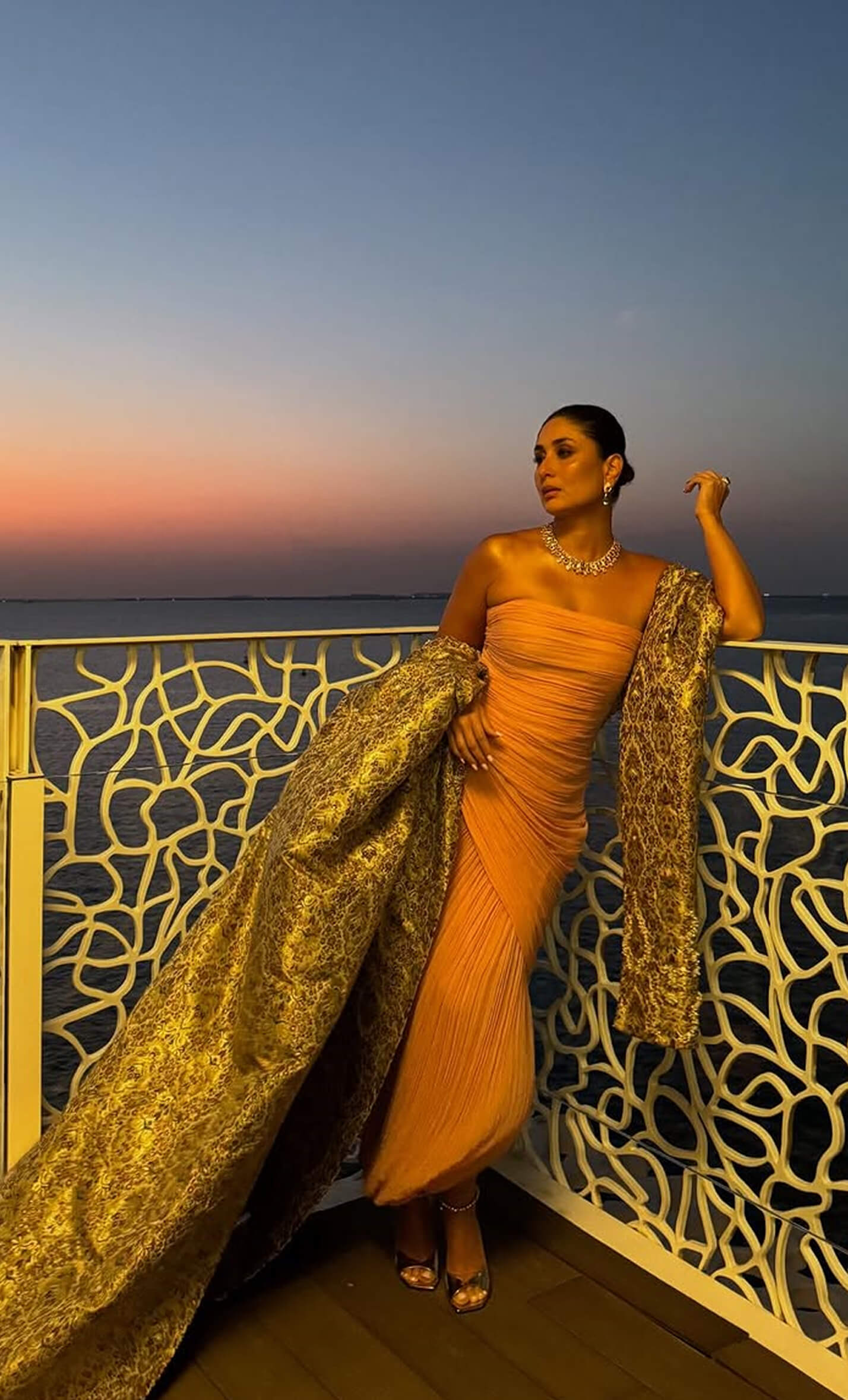 slim fit dress slacks Kareena Kapoor in Sand Applique Kurta Set – Seeaash main image 0