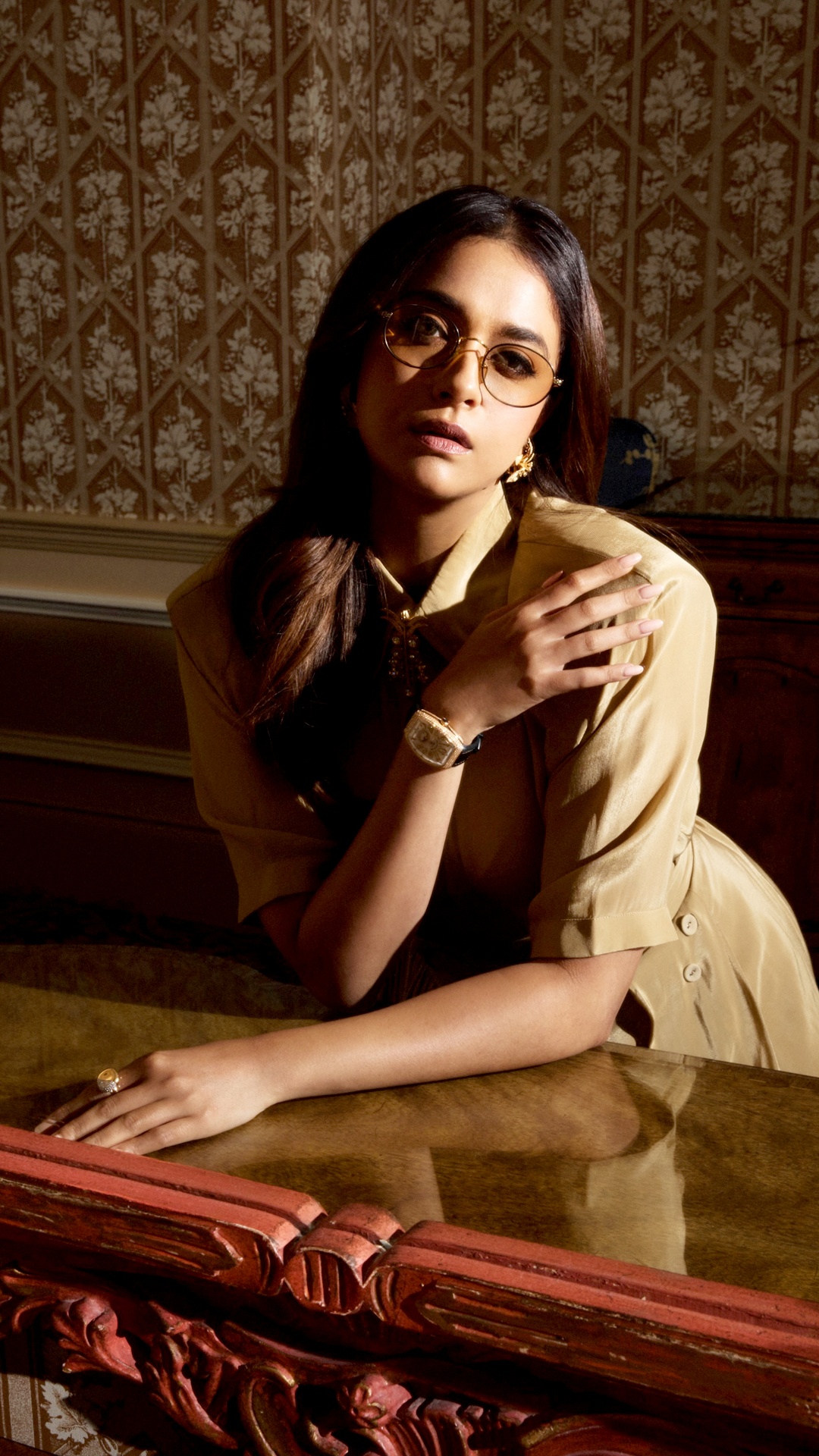 Keerthy Suresh's Recent Photoshoot - Kaj Fine Jewellery rounds out the styling with a drop earring, a jewelled ring and a wristwatch, quiet supporting pieces beside the brooch's shine.