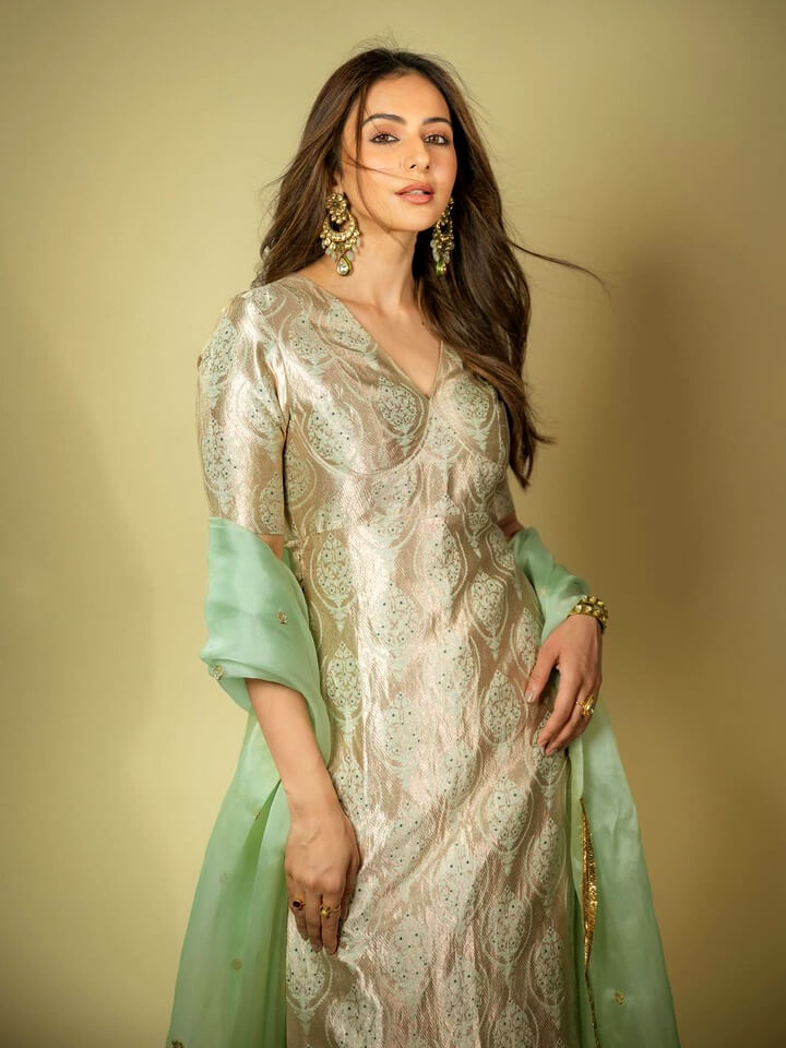 Rakul Preet Singh's Desi Avatar wearing a Beige Kurta Set